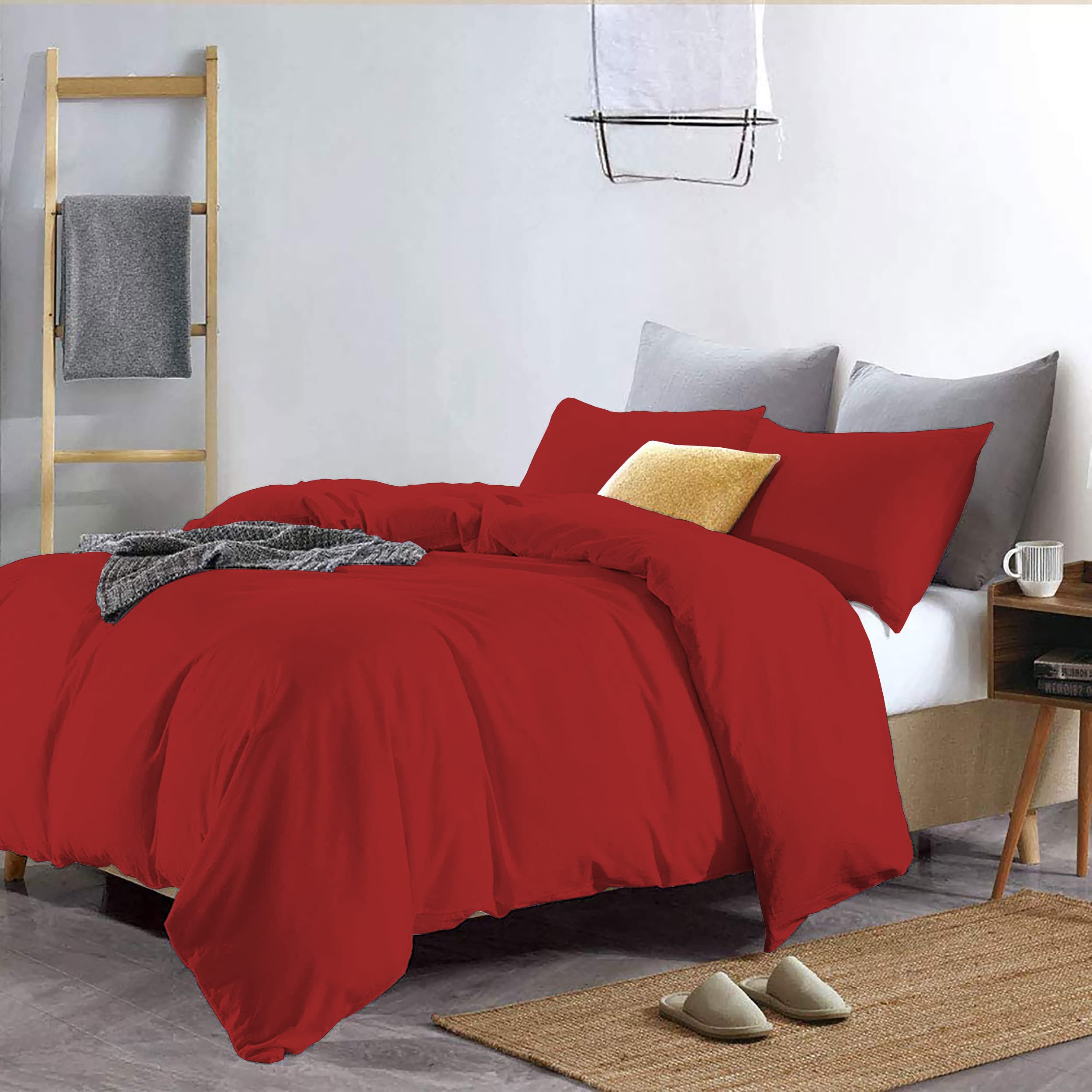 YRM Bedding's Duvet Covers - 100% Microfiber, 3-Piece Duvet Cover Set, Ultra Soft with Zipper Closure Duvet Cover (92X106 Inches) and 2 Pillow Cover (18X28 Inches) - King Size/Burgundy