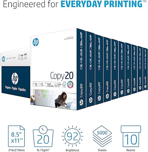 Miniatura 2 de HP Papers Copia de papel de 8.5 x 11 pulgadas, 20 libras, 10 resmas, 5000 hojas, 92 brillantes certificados FSC 200230C