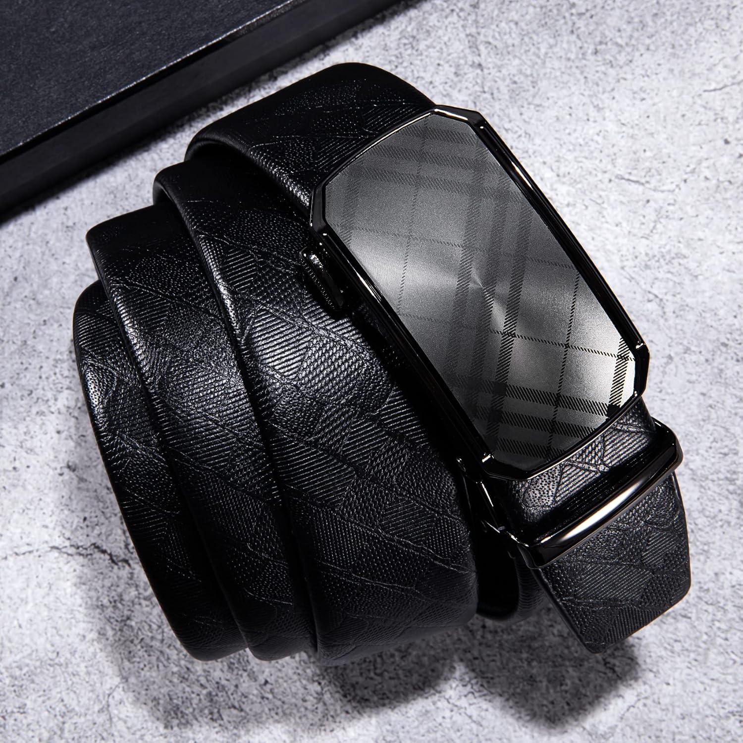 Dubulle Designer Ratchet Belt for Men Leather Fashion Adjustable Automatic Buckle Sliding Removable Dress Casual - Image 2