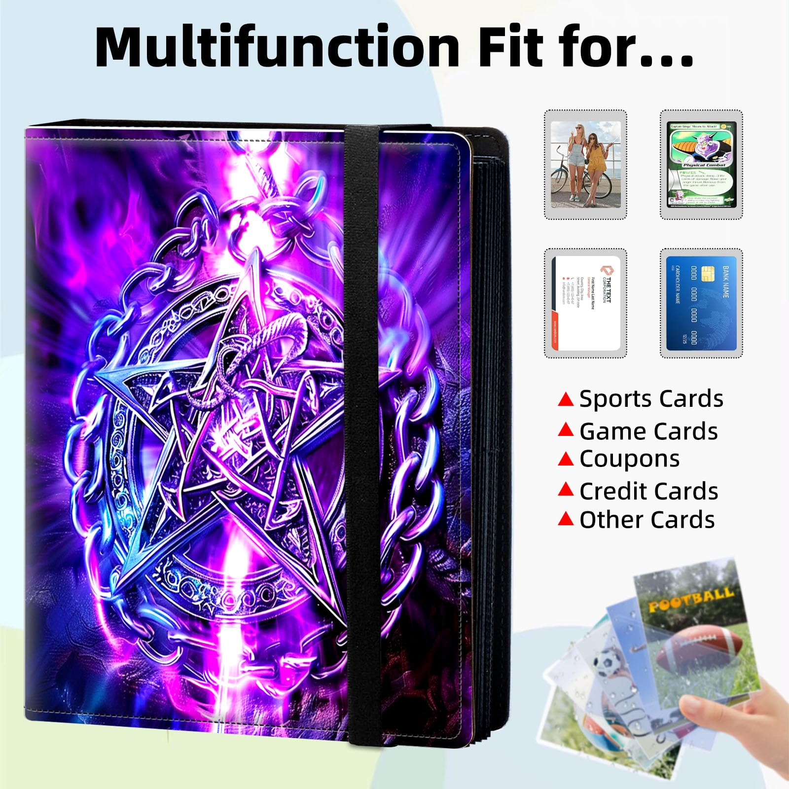 Amazon.com: ETLKJVBL 4 Pocket Trading Card Binder, Card Collection Binder  for TCG, MTG, Sports Cards, Baseball, Silver Pentagram with Purple Light  Trading Card Book Holder for Collectors, Top Loader Binder : Toys
