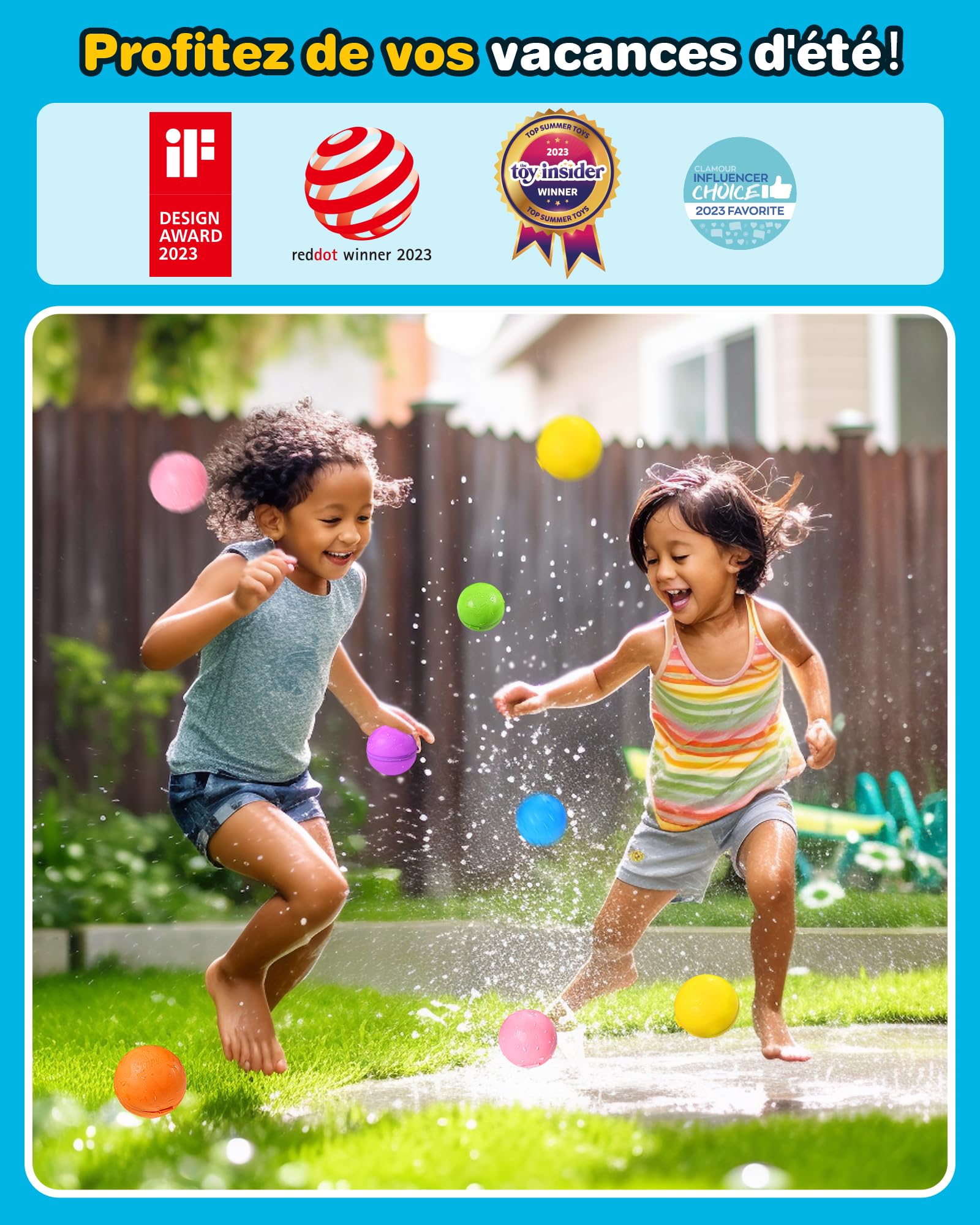 KOKODI Bombes à eau réutilisables en silicone, remplissage rapide et fermeture magnétique automatique, jouets d'eau pour enfants et adultes, jeux d'été piscine et plage (8 pièces, Modèle universel）