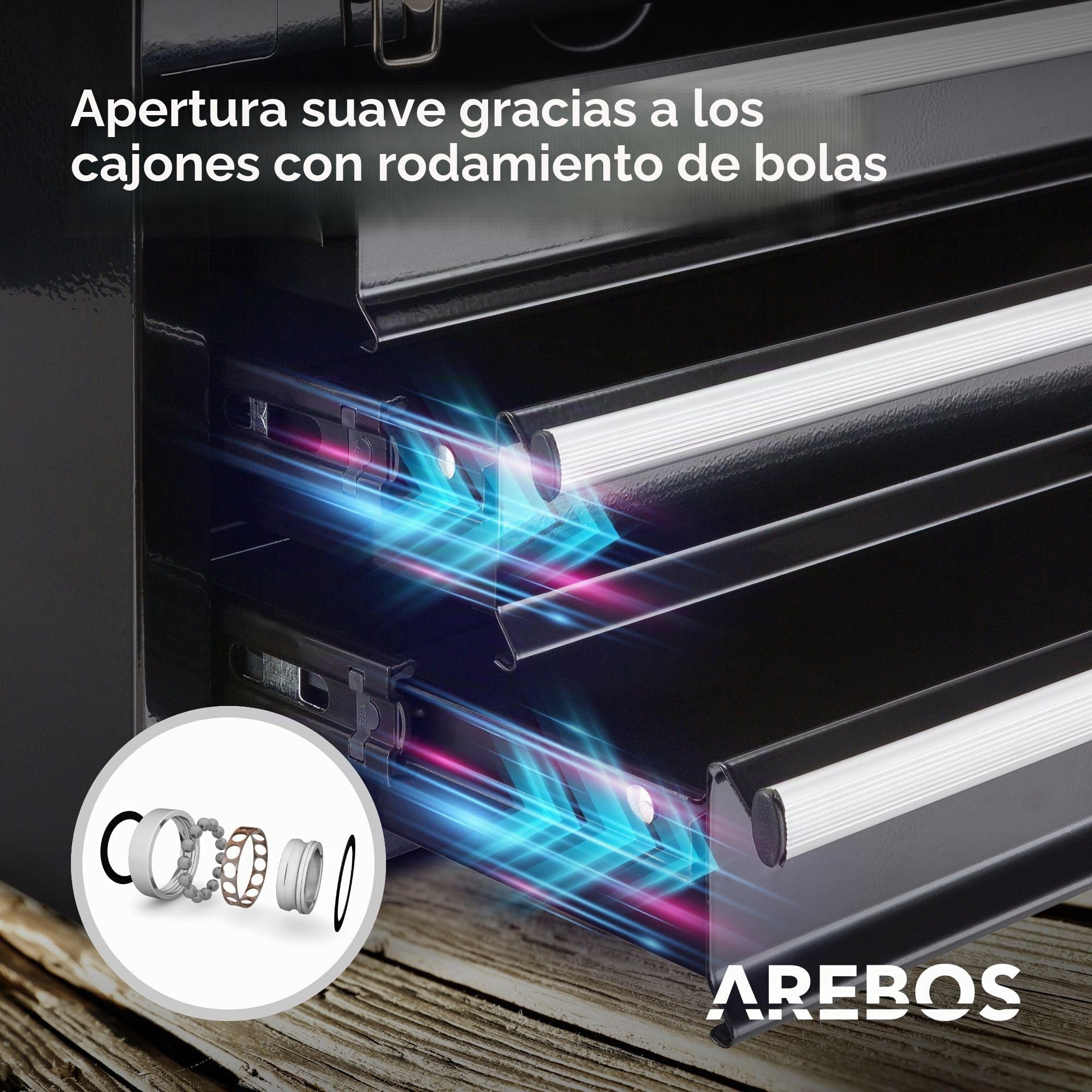 Arebos Caja de Herramientas | 3 Cajones | con Alfombras Antideslizantes | incl. Asa de Transporte y Cierres Rápidos | Negro