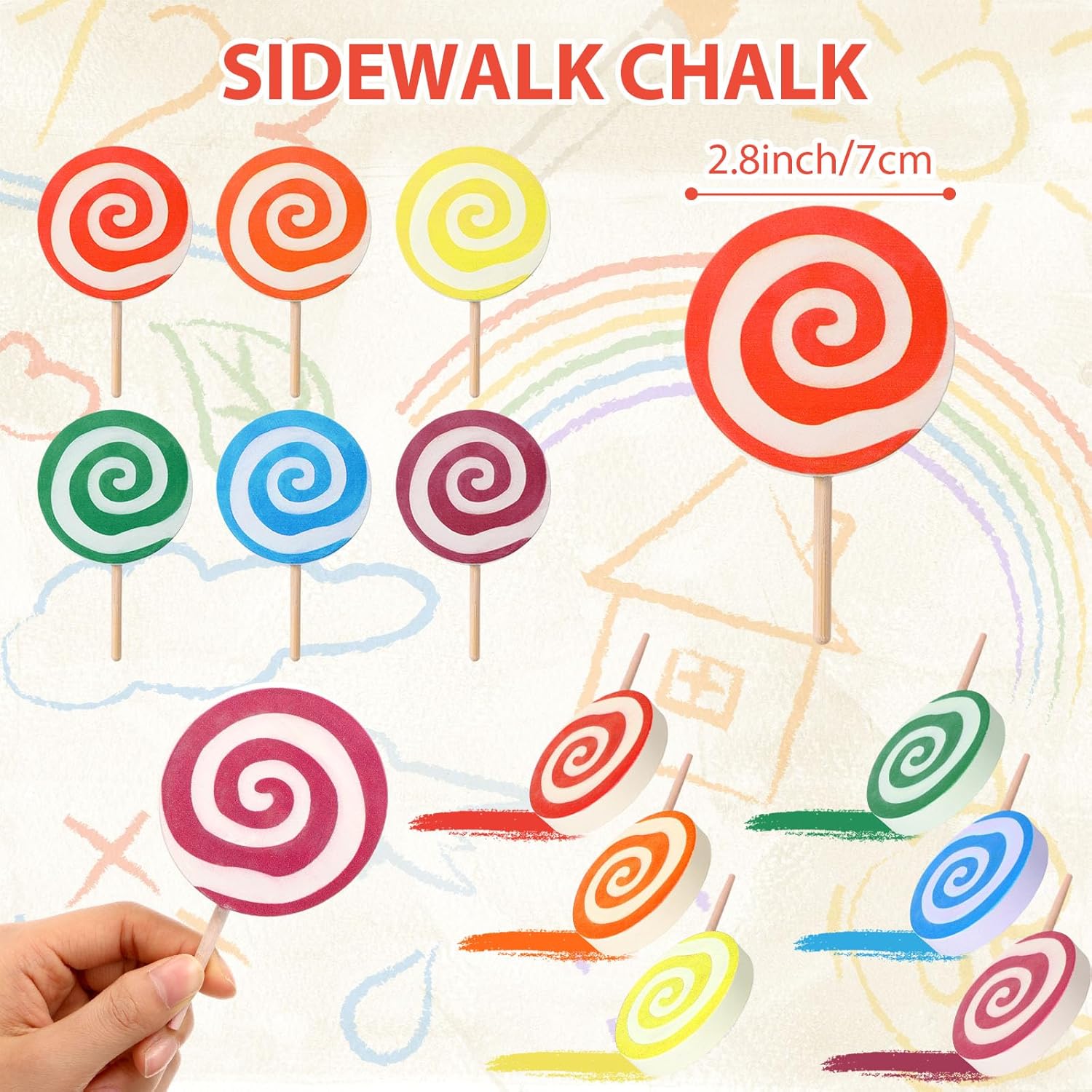 24 Pcs Easter Lollipop Sidewalk Chalk Easter Basket Stuffers Jumbo Pastel Street Driveway Chalks Dustless Washable Multicolor Chalk for Party Gifts Classroom Prizes Goodie Bag Fillers