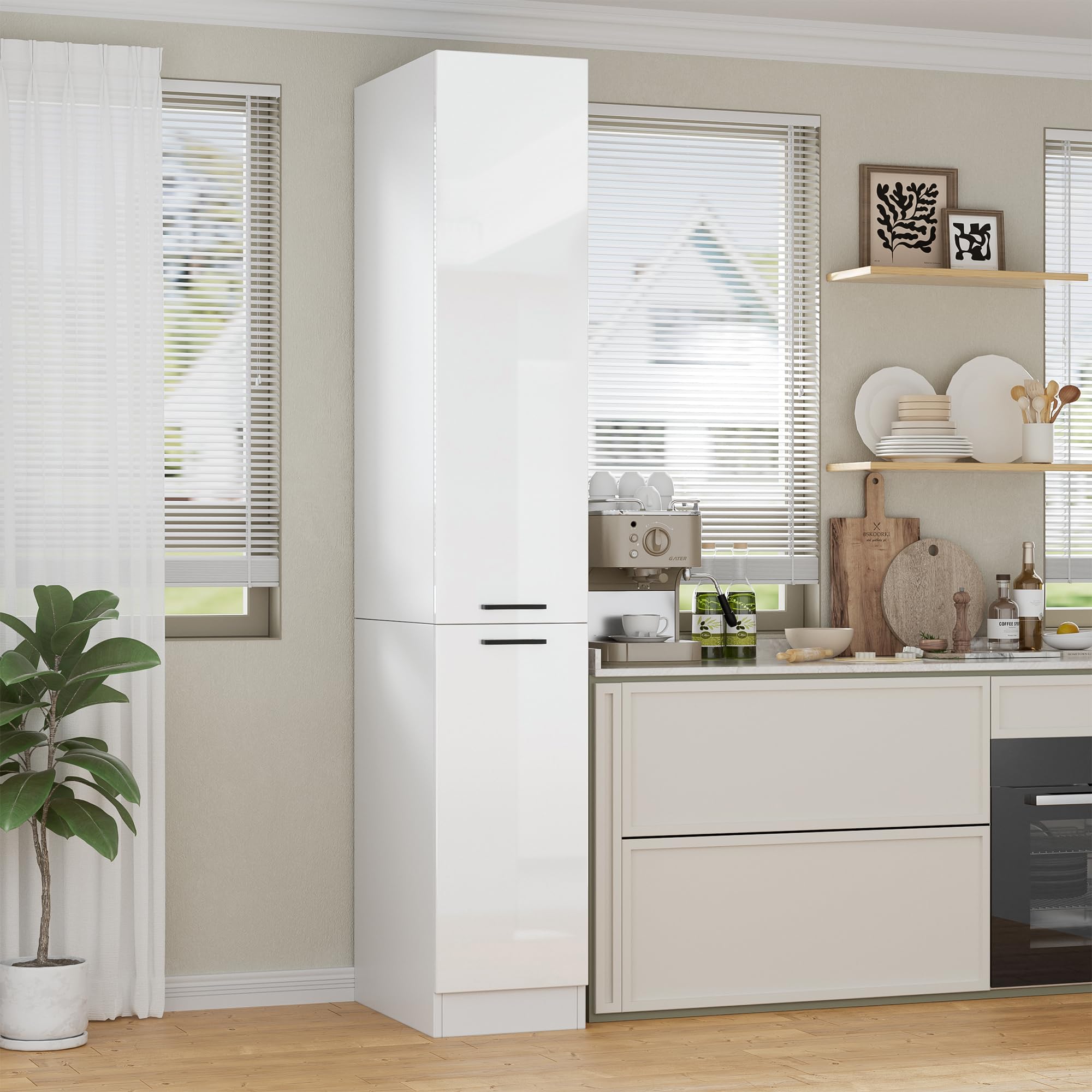 MSFE 207cm Meuble Haute de Cuisine, Meuble de Rangement Mince étroit à Tiroirs Coulissants,Moderne pour Pharmacie de Cuisine, Armoire Cuisines,207 * 56 * 30cm,Beaucoup d'espace de Rangement,Blanc bri