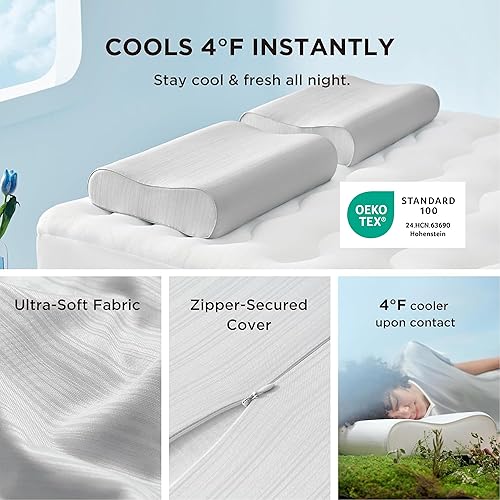 Miniatura 5 de Bedsure Almohada de apoyo cervical para dormir, ergonómica e inodora, de espuma viscoelástica, contorno cervical, almohada ortopédica para aliviar