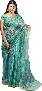 AMAZING PRINTED KOTA DORIA COTTON BLEND SAREE (GREEN)