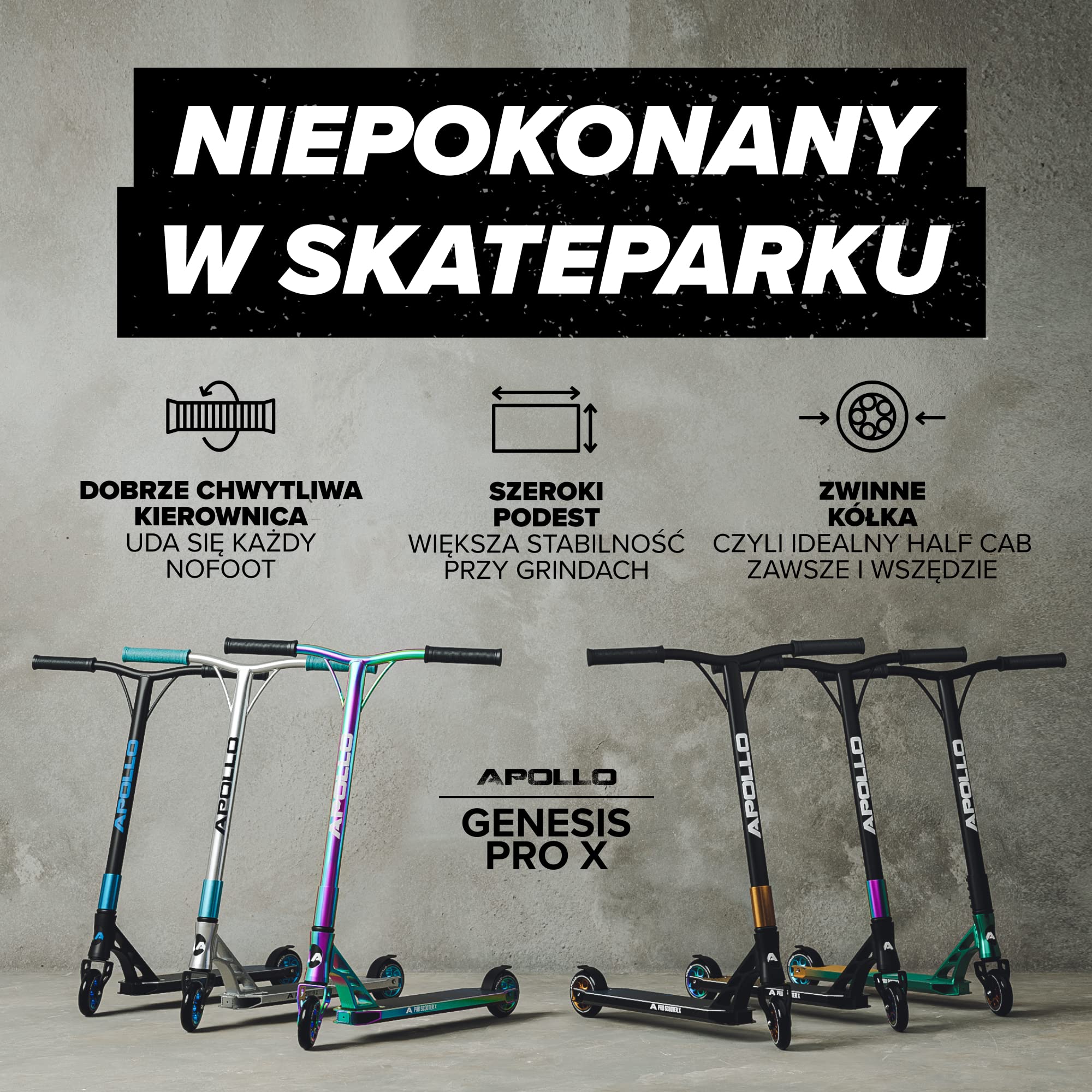Apollo Stunt Hulajnoga Wyczynowa – Genesis Pro X Hulajnoga Profesjonalna, ABEC 9 Łożyska Kulkowe, Koła Poliuretanowe z Rdzeniem Alu, Hulajnoga do Trików