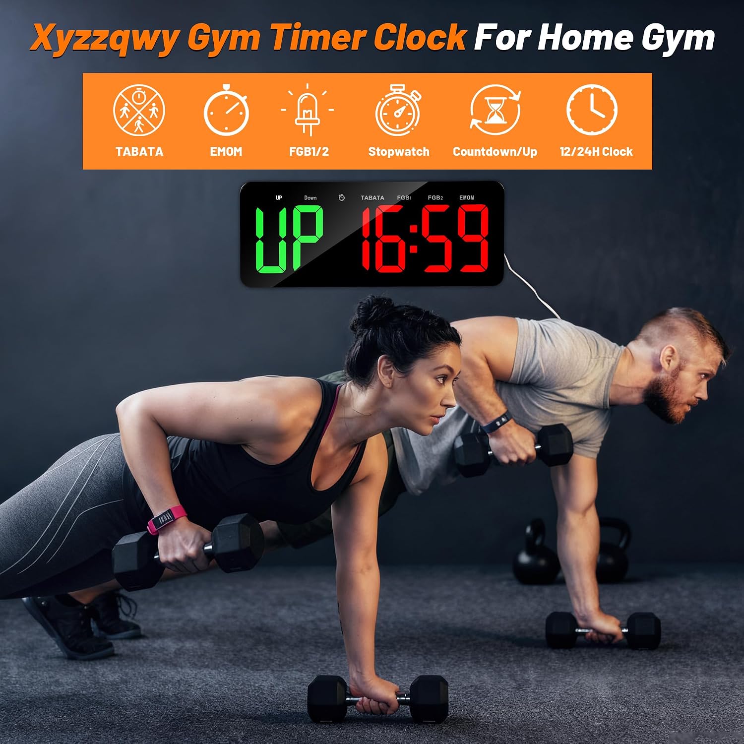 Upgraded Gym Timer Clock for Tabata/FBG/EMOM - Digital Wall Clock with Seconds, Workout Clock for Home Gym with Remote Control, Count Down & Up, Stopwatch, Fitness Timer for Home/Yoga/Garage