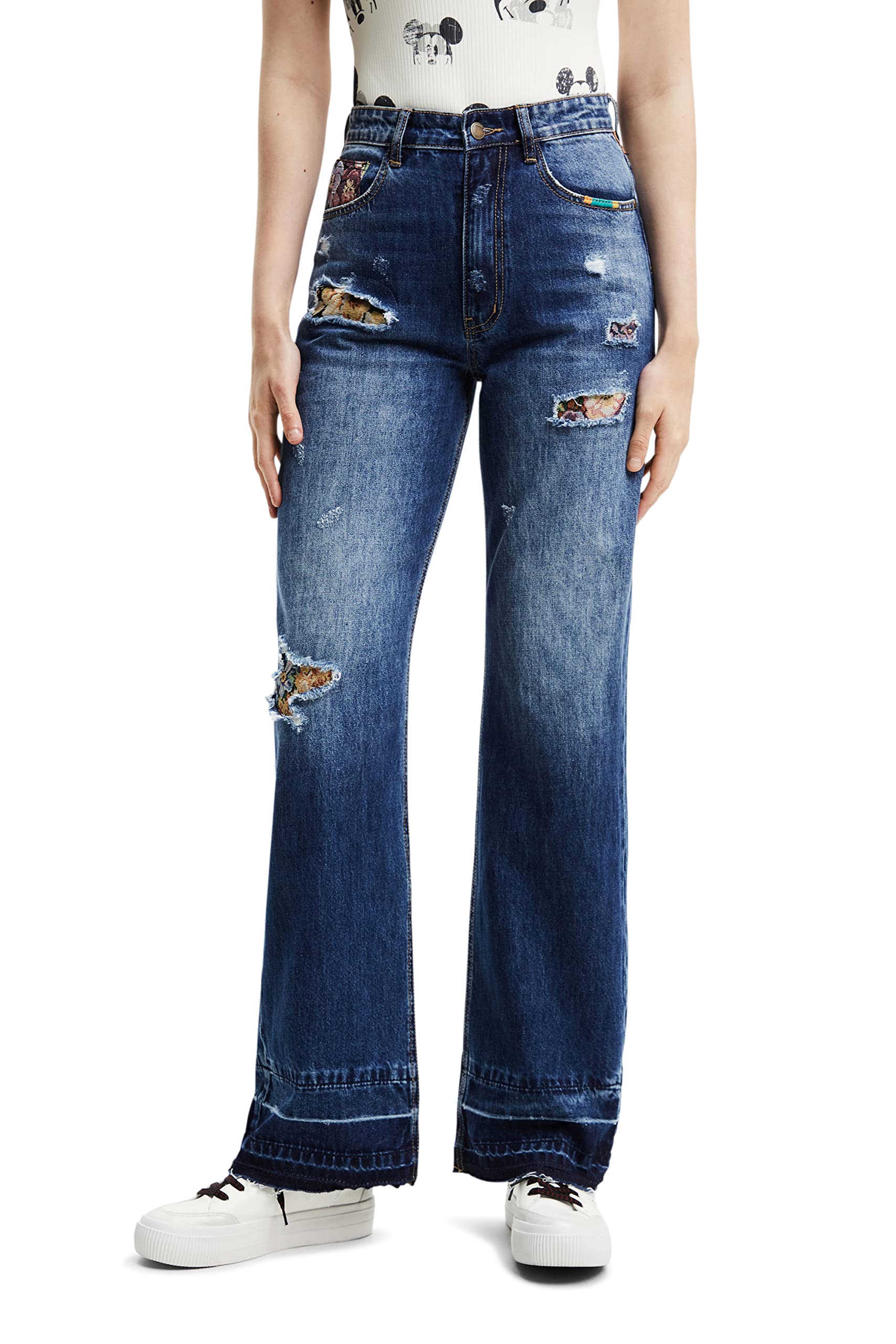 Desigual Damen Blau Wide-Leg-Jeans, Baumwolle, 34