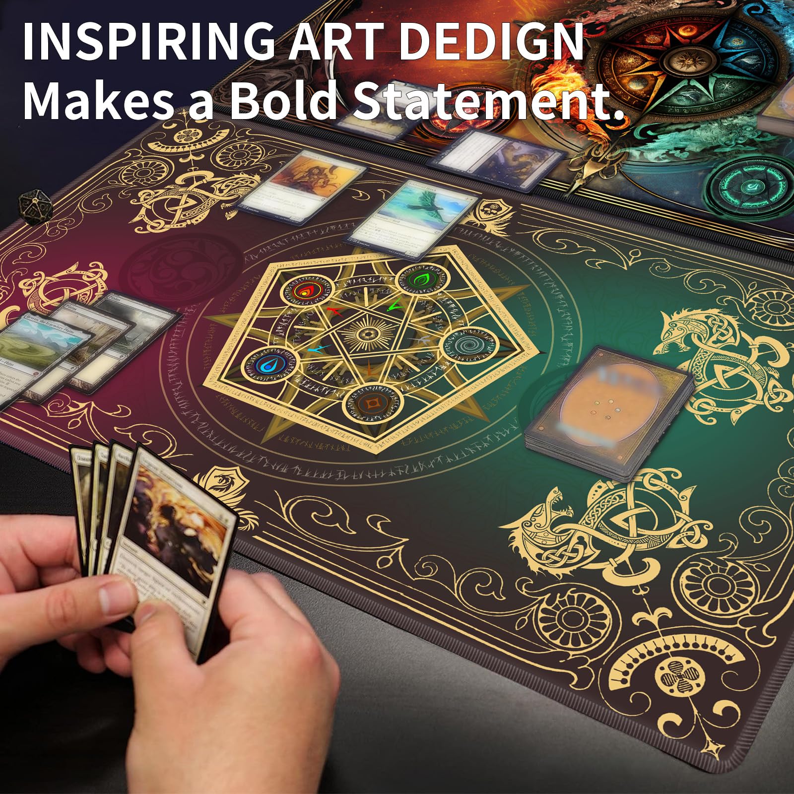 Amazon.com: Mystic Alchemist Elements TCG Playmat - Sacred Geometry &  Celtic Dragon Fantasy Art Game Mat for MTG - Ornate 5-Color Battle Pad