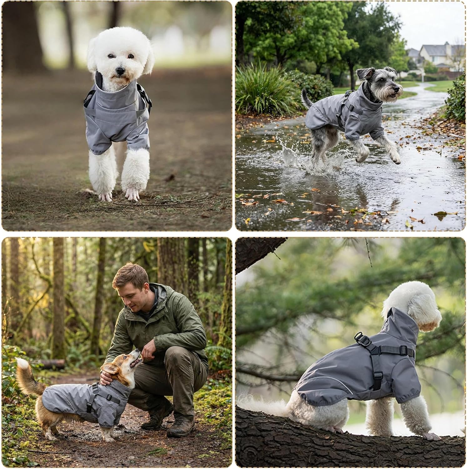 Dog Raincoat with Harness for Small and Medium Dogs, Waterproof Puppy Dog Rain Jacket with Reflective Strips (Grey, XX-Large)