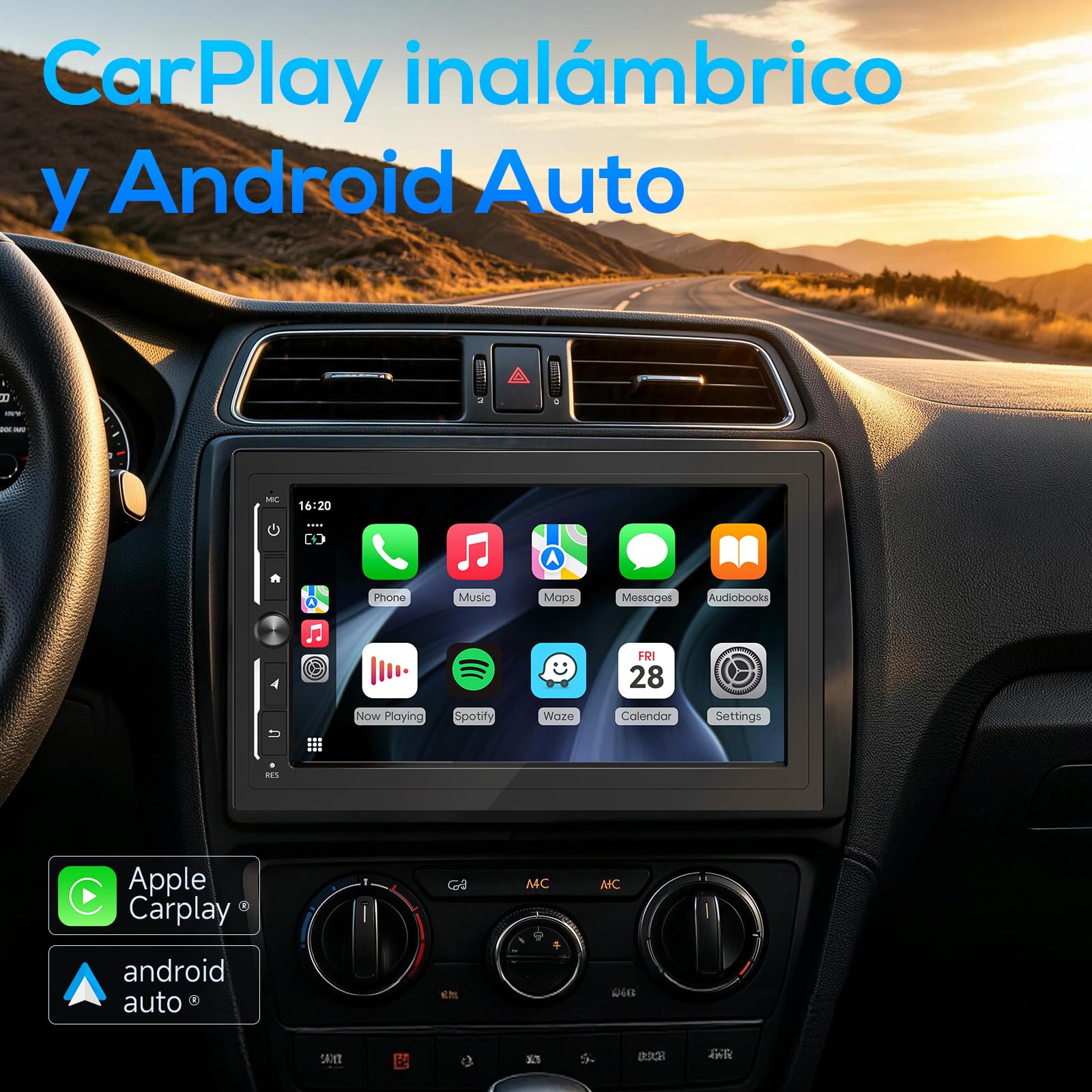 Haudio Radio samochodowe 2 DIN, 7 cali samochodowe stereo z bezprzewodowym systemem Android Auto & Carplay, kamera cofania 720p, Bluetooth, Mirror Link, SWC, sterowanie kierownicą, FM/AM/RDS/ASP, 2+32