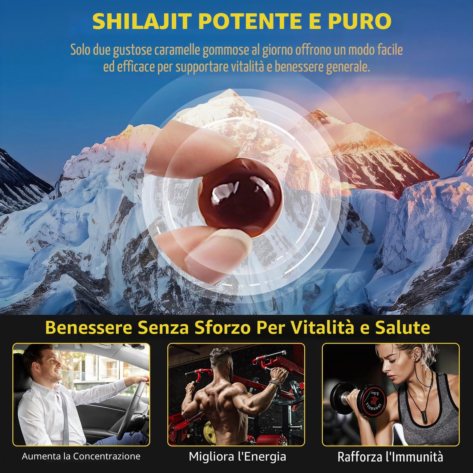 Shilajit - Orsetti gommosi 3000 mg, puro Himalaya Shilajit oro, oltre 85 oligoelementi, supporta il livello di energia, il sistema immunitario (1)