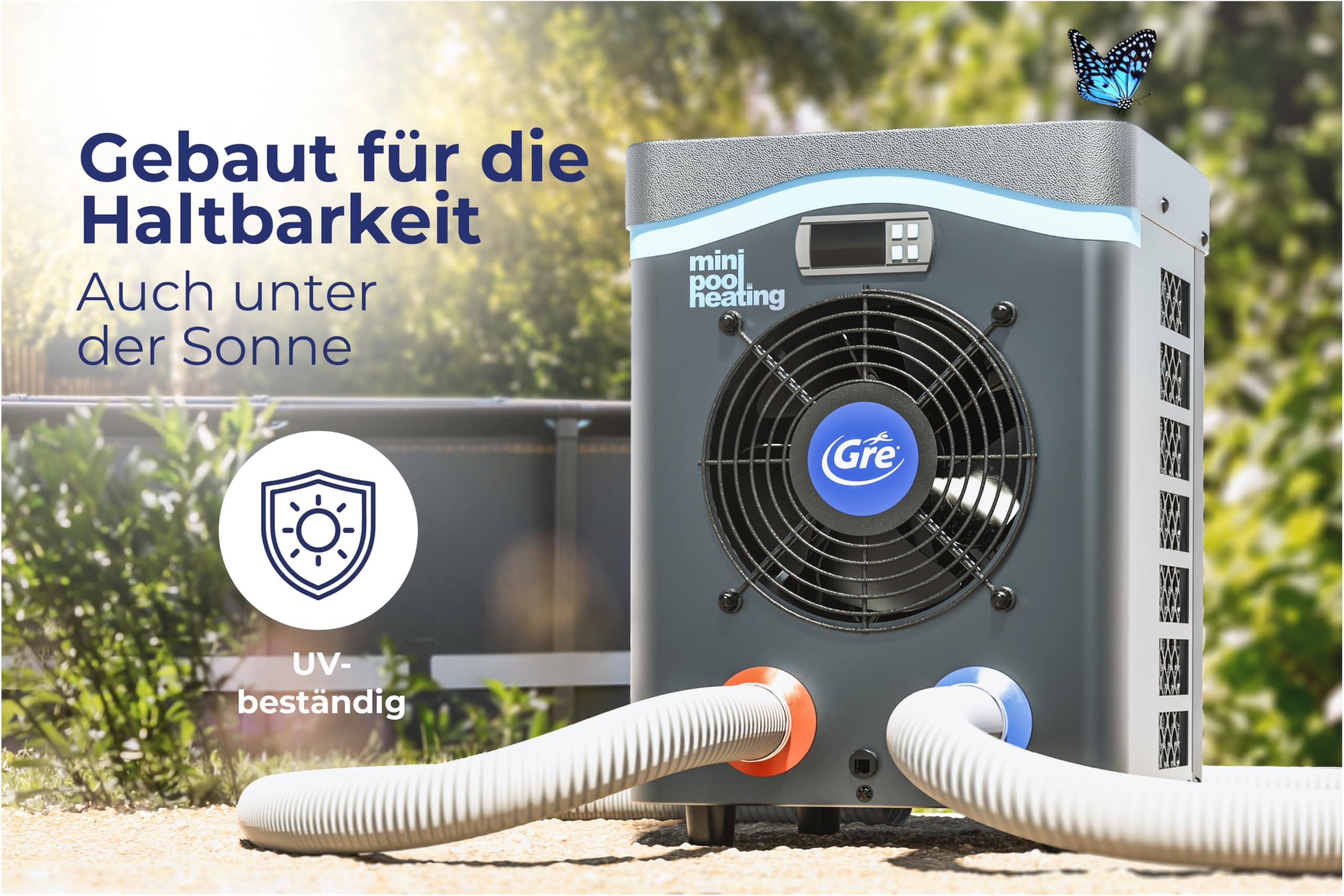 Gre HPM40 - Mini-Wärmepumpe für Aufstellpools bis zu 40 m³, Heizsystem für Aufstellpools, Farbe Grau