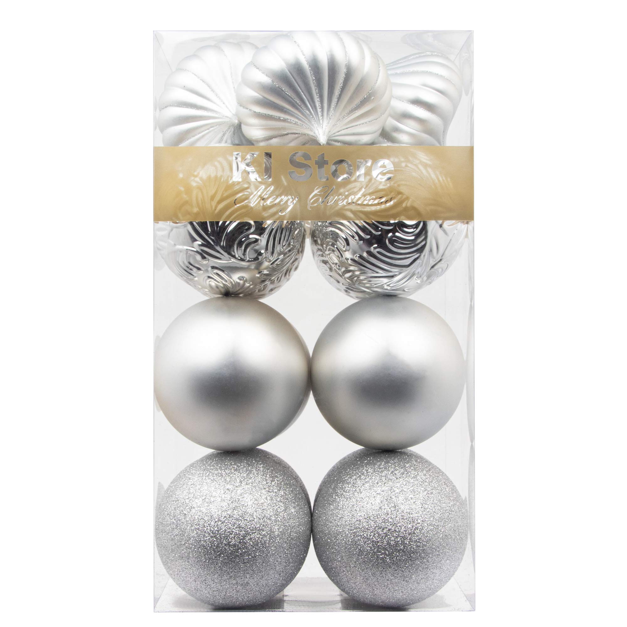 KI Store 16pcs Large Silver Christmas Balls 4-Inch Shatterproof Christmas Ball Ornaments Decorations for Xmas Trees Wedding Party Home Decor
