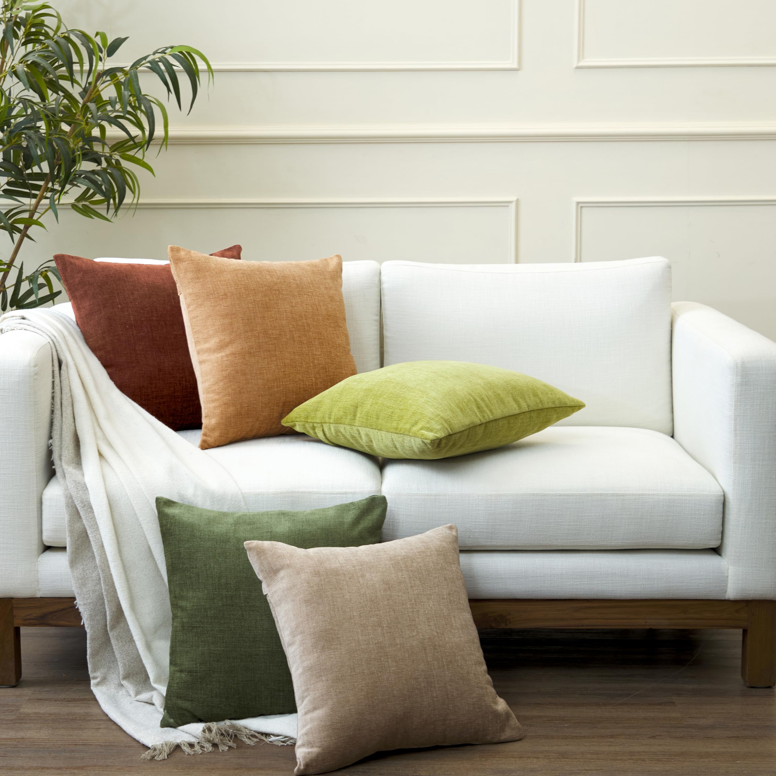 Encasa XO Set di 2 Federe per Cuscini in Ciniglia | Arancia ruggine - (18"x18") (45x45 cm) | Federe Decorative Quadrate per Divano, Decorazione Casa, Sofa