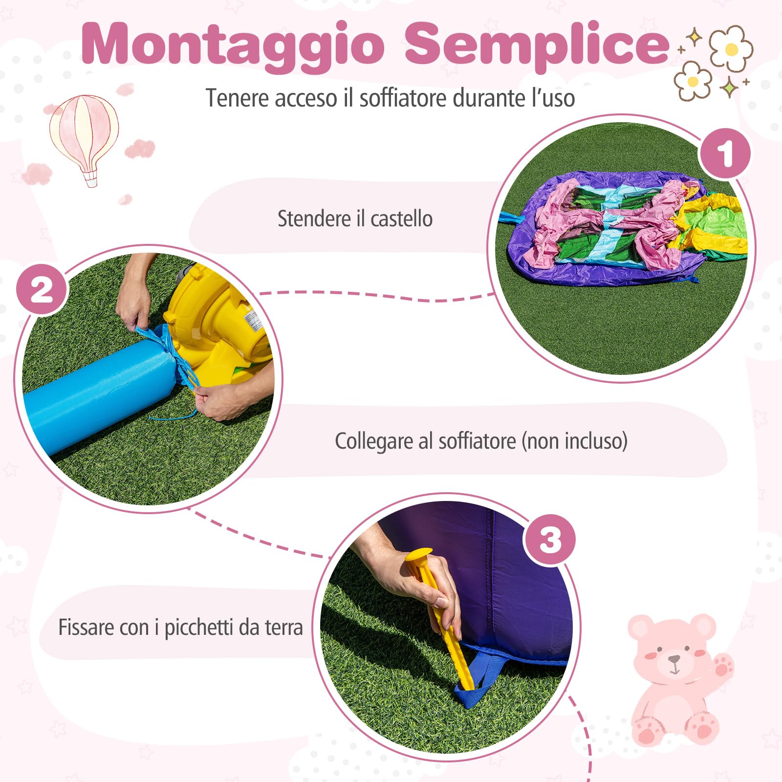 COSTWAY Castello Gonfiabile per Bambini, con Trampolino e Scivolo