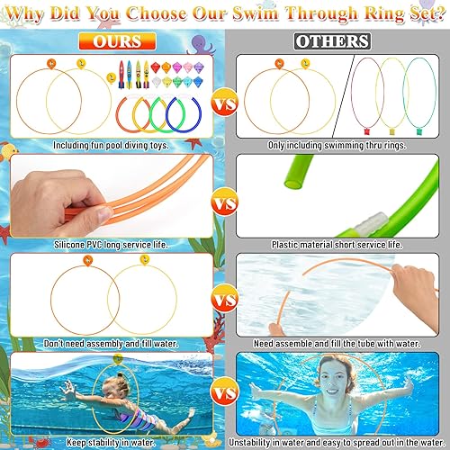 Miniatura 9 de Anillos para nadar a través de la piscina juguetes para niños anillos de buceo para piscina de alta estabilidad no requiere montaje anillo de