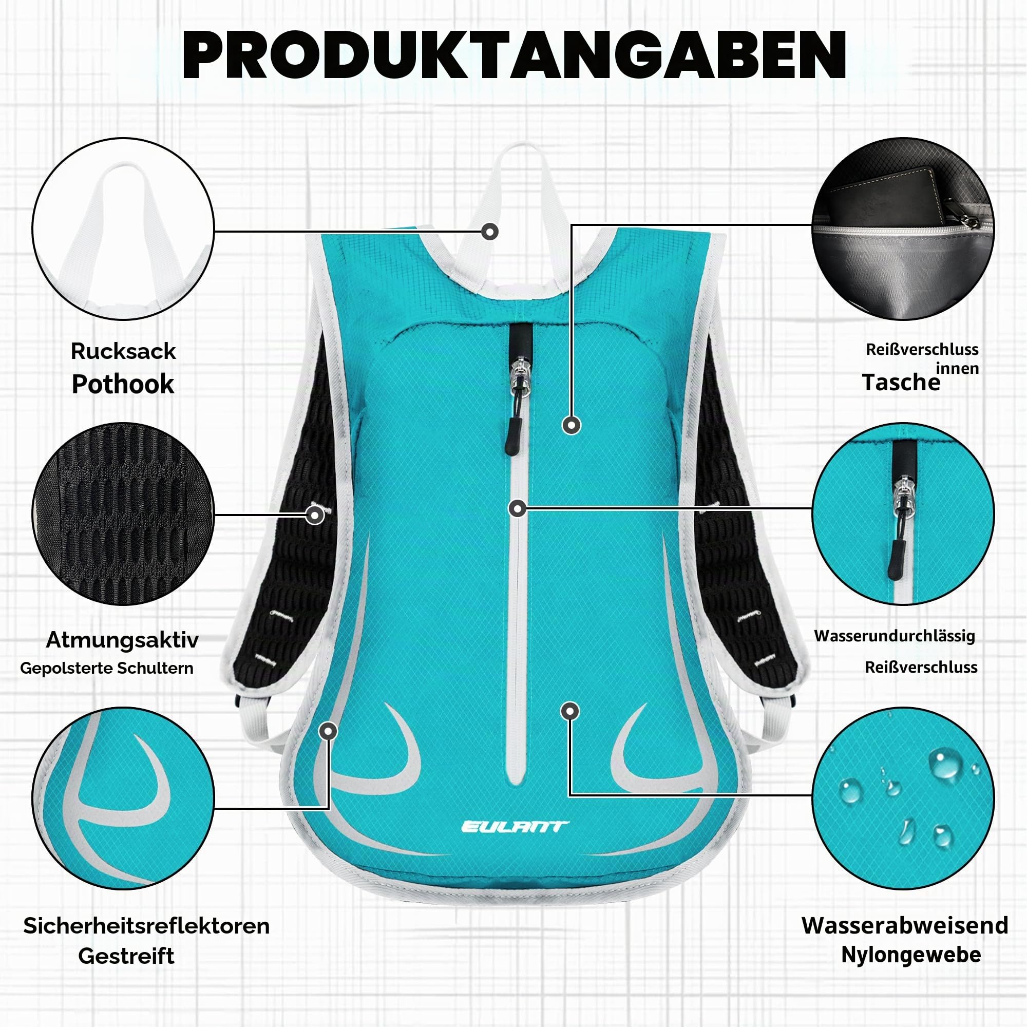 EULANT Wasserdicht Laufrucksack 15L,Klein Skirucksack,Kleiner Wanderrucksack,Fahrrad Rucksack,Leicht Sport Rucksack für Skifahren Camping Bergsteigen Radfahren Joggen Einkaufen Schule