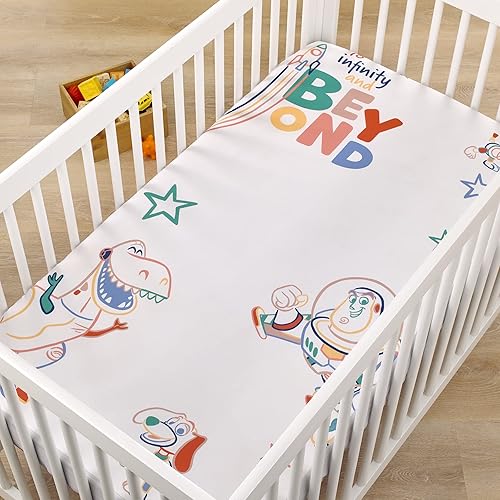 Miniatura 3 de Disney Toy Story - Sábana bajera ajustable para cuna, color verde, rojo, azul y blanco a infinito y más allá
