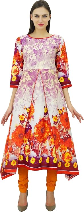 Bimba Women Cotton Kurta Designer Kurti Floral Print Asymmetrial Hem Summer Tunic Dress