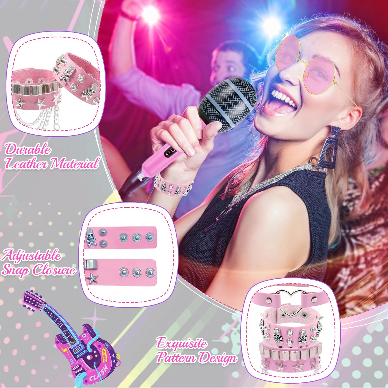 8Pcs Pink Rocker Costume Set - Image 3