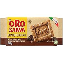 Oro Saiwa Grano Fondente, Biscotti Integrali con Gocce di Cioccolato Fondente, Fonte di Fibre con Farina Integrale, 100% Grano Italiano, 300g (6 monoporzioni da 50g)