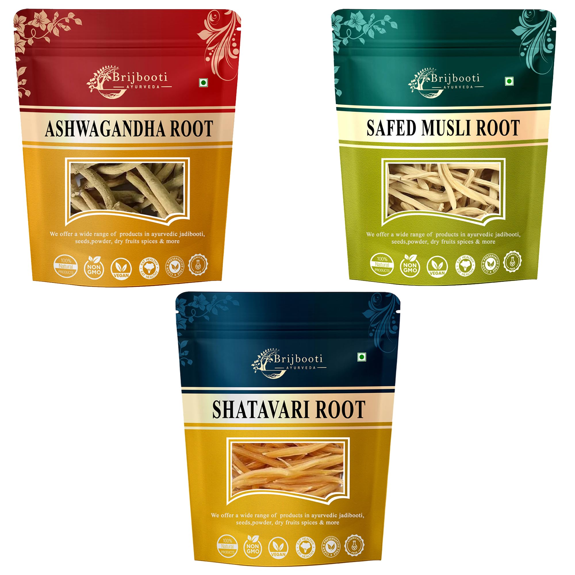 Brijbooti Ashwagandha - Safed Musli - Shatavari Root Combo Of 300 Gr (100 Gr Each) (B0C3XKQMK4) Amazon Price History, Amazon Price Tracker