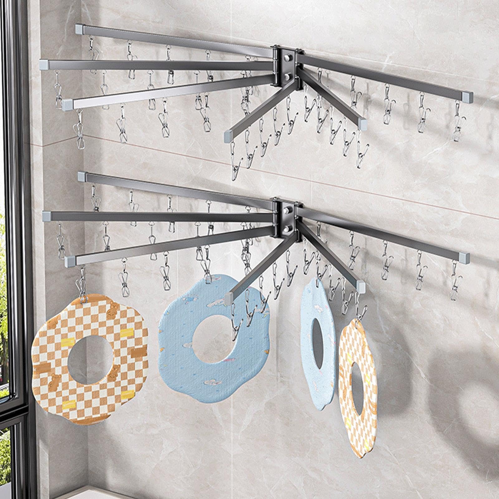Appendicalze per asciugare – Stendibiancheria da parete in acciaio , , 43,2 cm, con molteplici clip, gancio antiruggine, gruccia antigoccia compatta per cappelli, reggiseni e viaggi