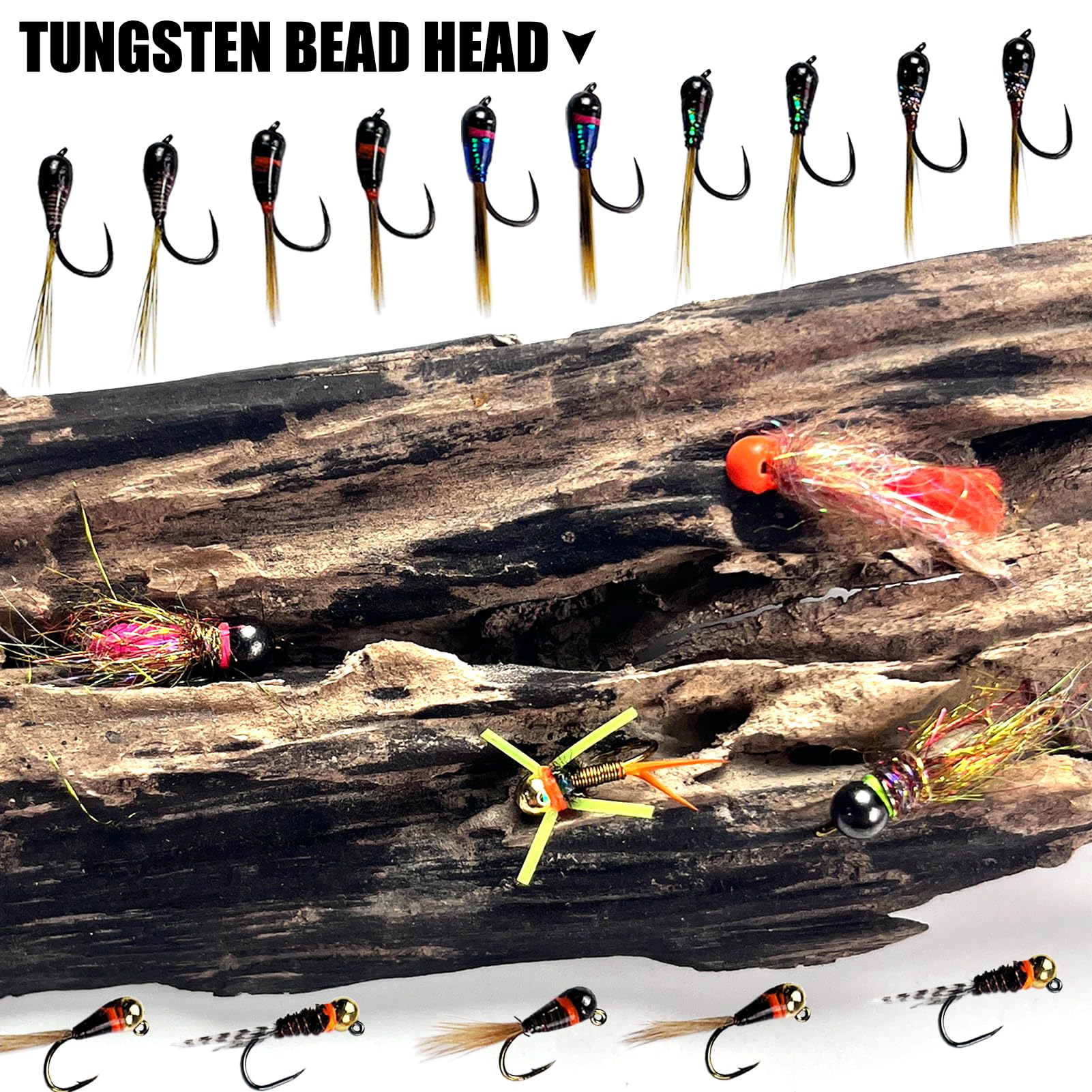 Lot de 30/24 mouches de pêche à la mouche lentes pour pêche à la mouche pour perche, truite, appâts artificiels, boîte en tungstène, hameçons pour pêche à la mouche