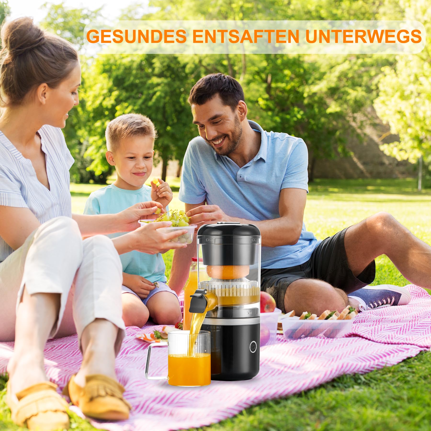MAISON HUIS Zitruspresse Elektrisch Saftpresse Orangenpresse Zitronenpresse Tragbare USB-Aufladung Juicer Entsafter für Orange, Zitronen, Grapefruits, Zitrusfrüchte (Schwarz)