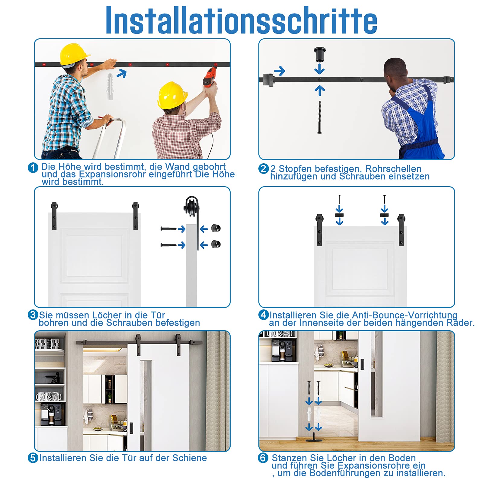 Maniglia per porta scorrevole, 366 cm, con ruote, sistema di porte scorrevoli con design silenzioso, portata fino a 130 kg, per porta in legno, camere, cucina, magazzino