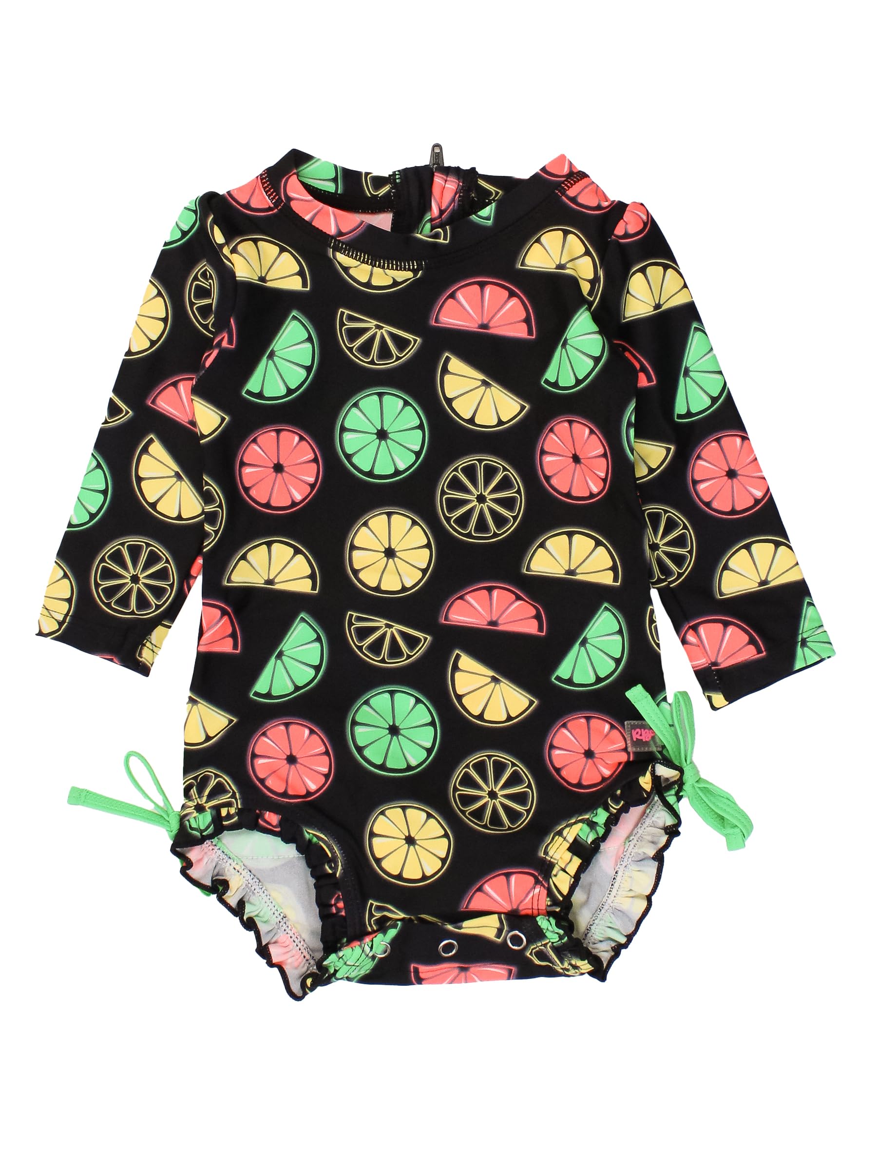 RuffleButts Baby Girls Novelty Baby One Piece - Rash Guard Swimsuit UPF 50+ | Premium Quality, 4-way Stretch, Snap + Zipper Closure, Long Sleeves, Hand Wash, UPF 50+ Sun Protection