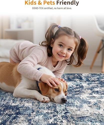 Miniatura 45 de Alfombras de área de 5 x 7 pies para sala de estar, antideslizante, lavable, resistente a las manchas, alfombra abstracta moderna de gran área