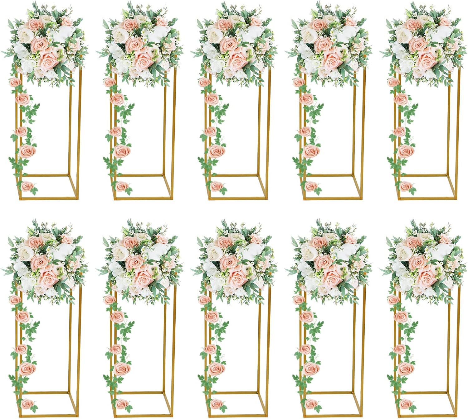 10Pcs 23" Gold Geometric Flower Stands for Wedding Decorations, Metal Vase Column Stands for Events, Parties, Home Décor – Elegant and Stable Design