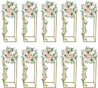 10Pcs 23" Gold Geometric Flower Stands for Wedding Decorations, Metal Vase Column Stands for Events, Parties, Home Décor – Elegant and Stable Design