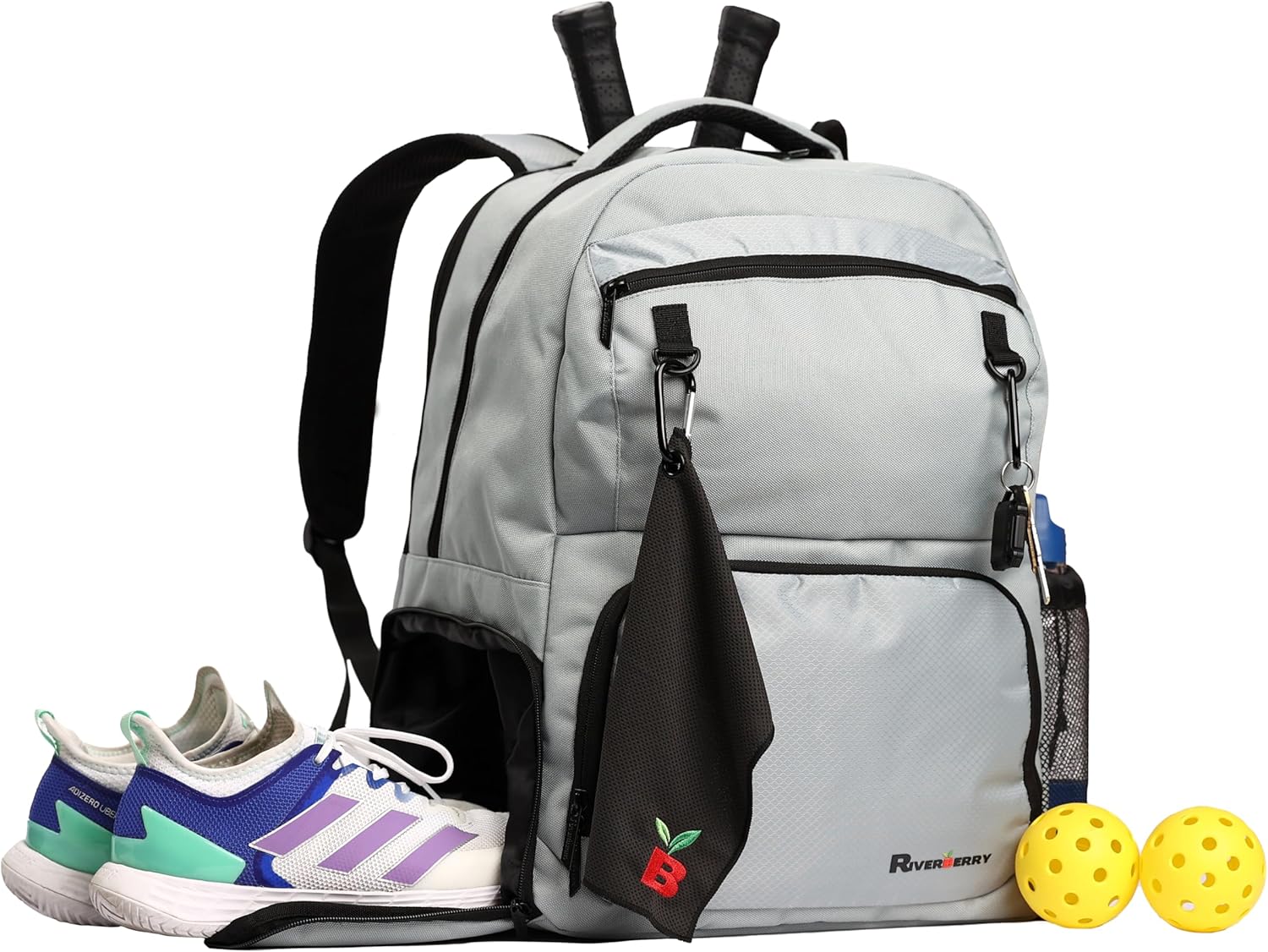 Pickleball Bag for Women & Men with Sports Towel-Portable Sports Backpack w/Shoulder Straps- (Gray)