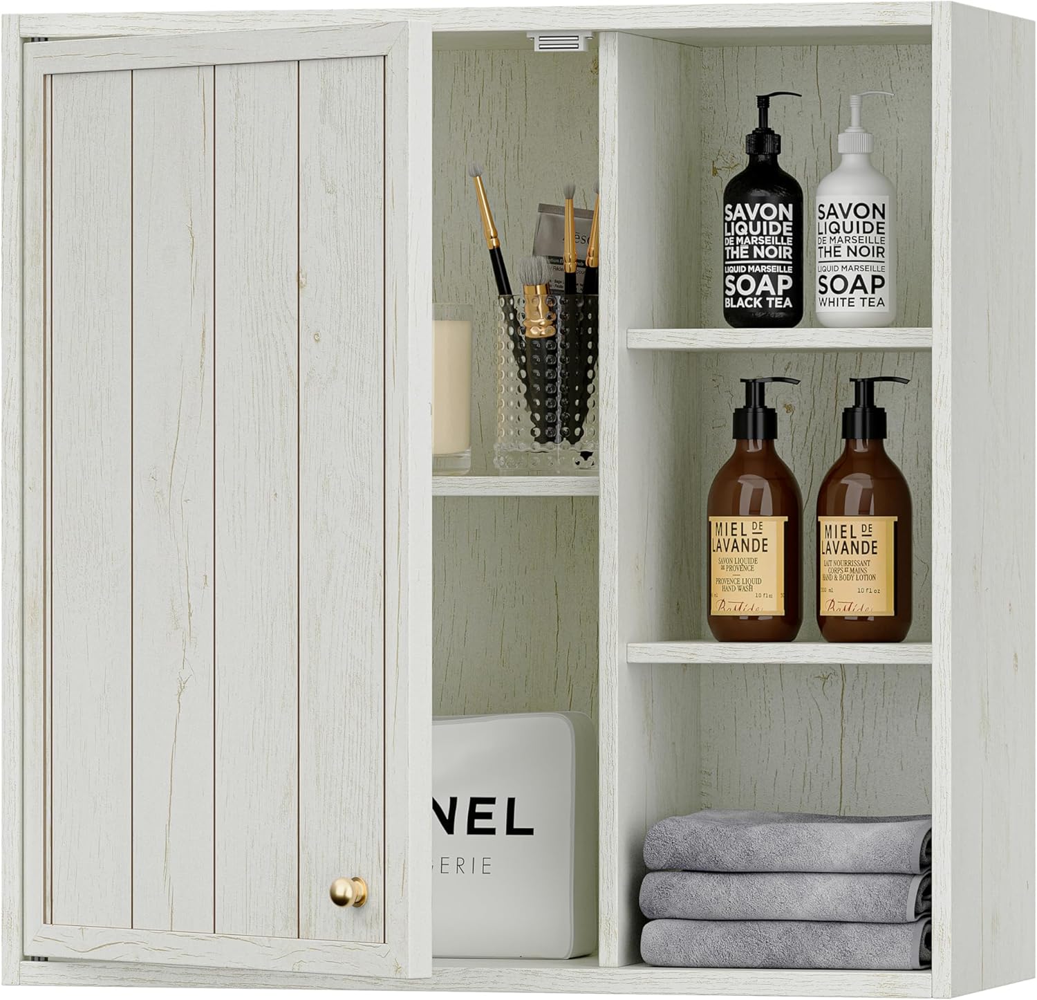 Bathroom Wall Cabinet Set of 2, Small Wall Cabinet Over Toilet with Door and Adjustable Shelf, Rustic Medicine Cabinet for Kitchen, Garage, Livingroom, Laundry Room (Brown, 2 PCS)