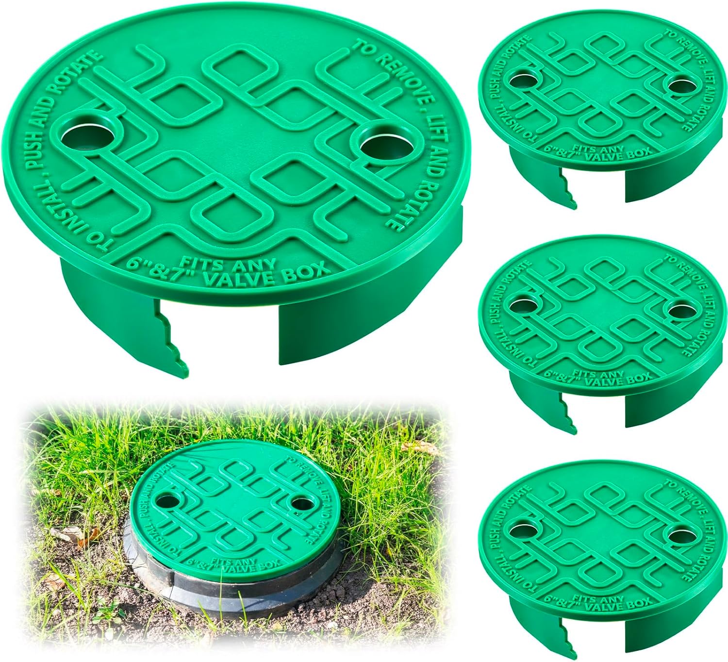 4 Pcs Sprinkler Valve Round Box Lid Covers ID 5.4 Inch Od 6.5 Inch Universal Irrigation Valve Box Cover for Outdoor Lawn Yard Automatic Sprinkler Irrigation Control Water System (Green)