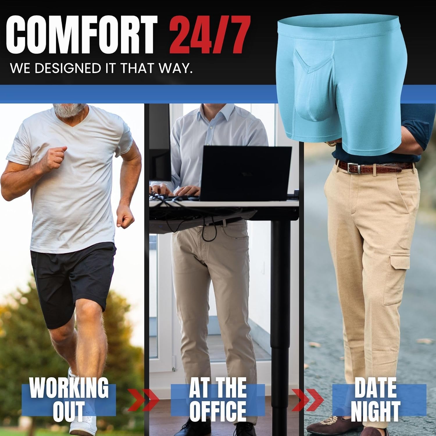 Real Men Natural Modal Pouch Boxer Briefs - ABCD Custom Pouch Size - Waist XS-5XL