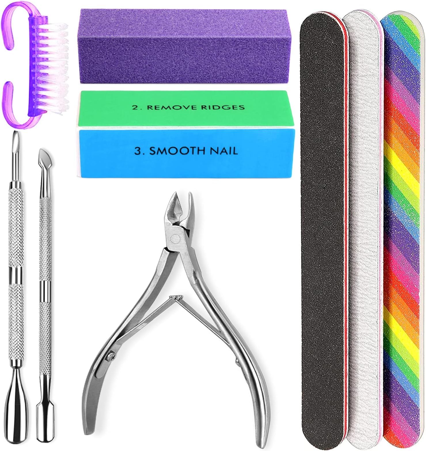 HNYYZL Manicure Kit - Nail File, Buffer, Cuticle Clipper, Pusher & Brush for Salon Nail Art