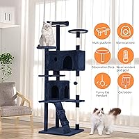 Vista 5 de BestPet Torre de árbol para gatos de 70 pulgadas, azul marino, resistente, fácil de montar, centro de actividades de varios niveles con postes