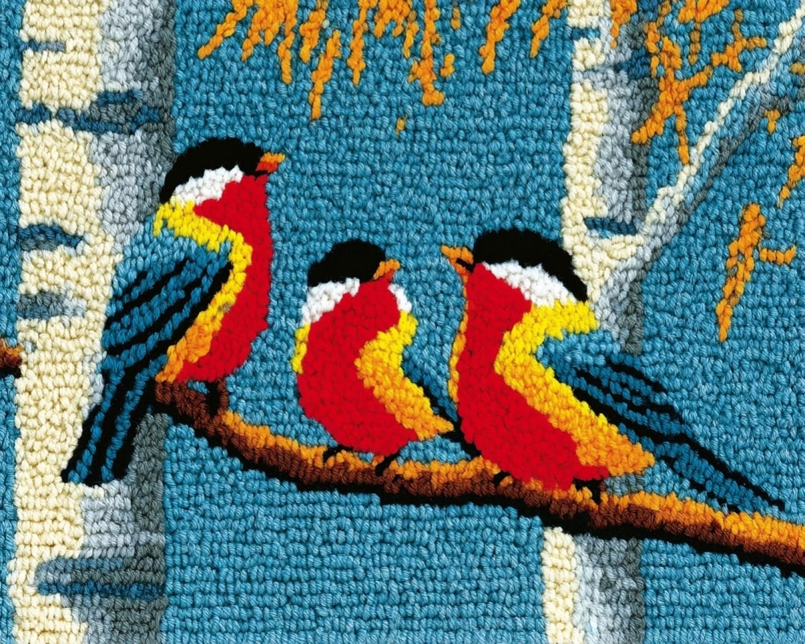 Wallphantom DIY Latch Hook Rug Kit Handmade Carpet,Birds on the Birch Tree