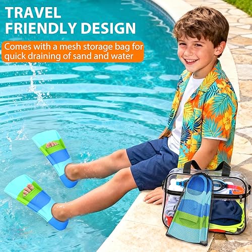 Miniatura 8 de Gintenco Aletas de natación para niños, aletas de entrenamiento de natación para natación, aletas de tamaño de viaje con bolsa de malla, aletas de