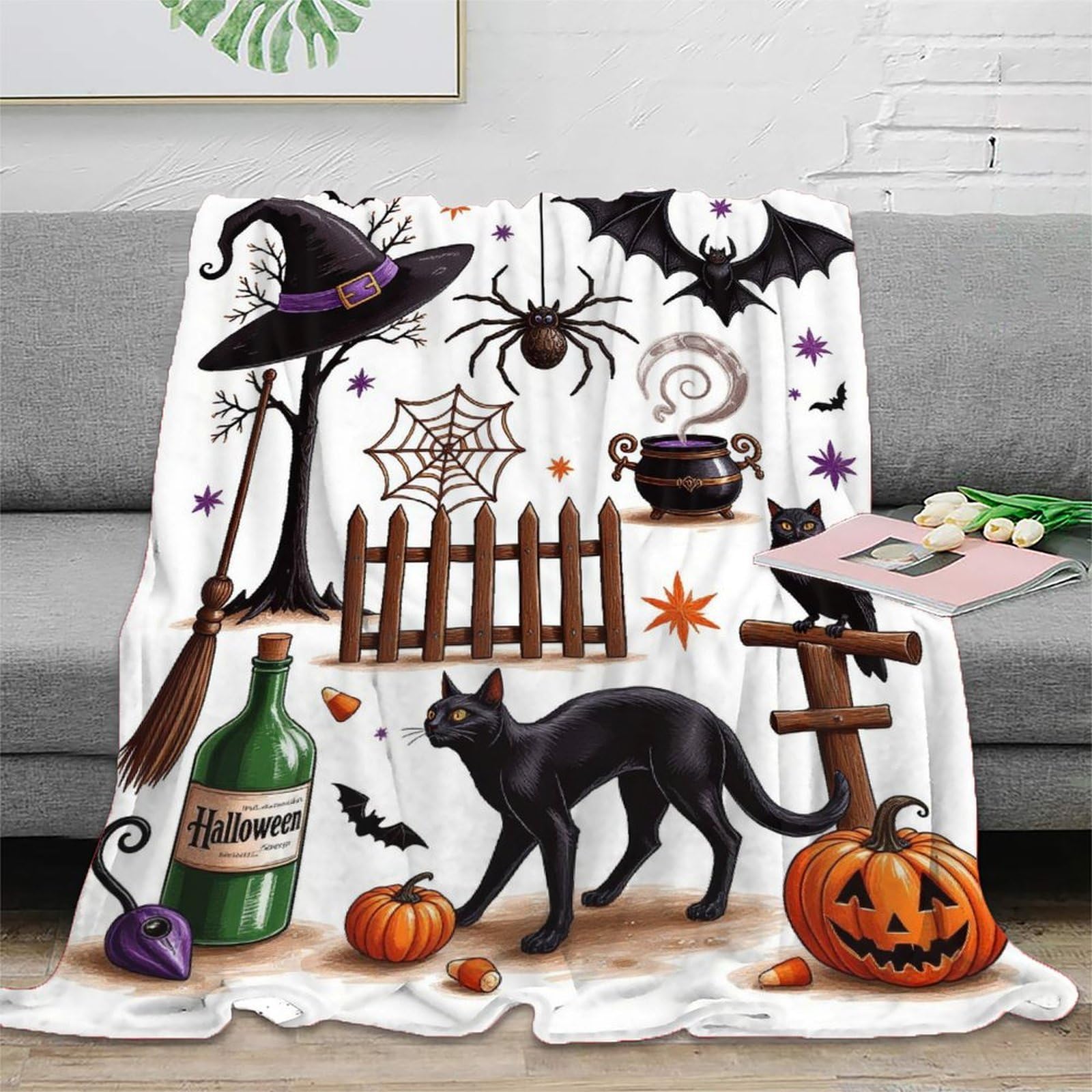 Plaid Halloween motif dessin animé pour frissonner confortablement en voyage