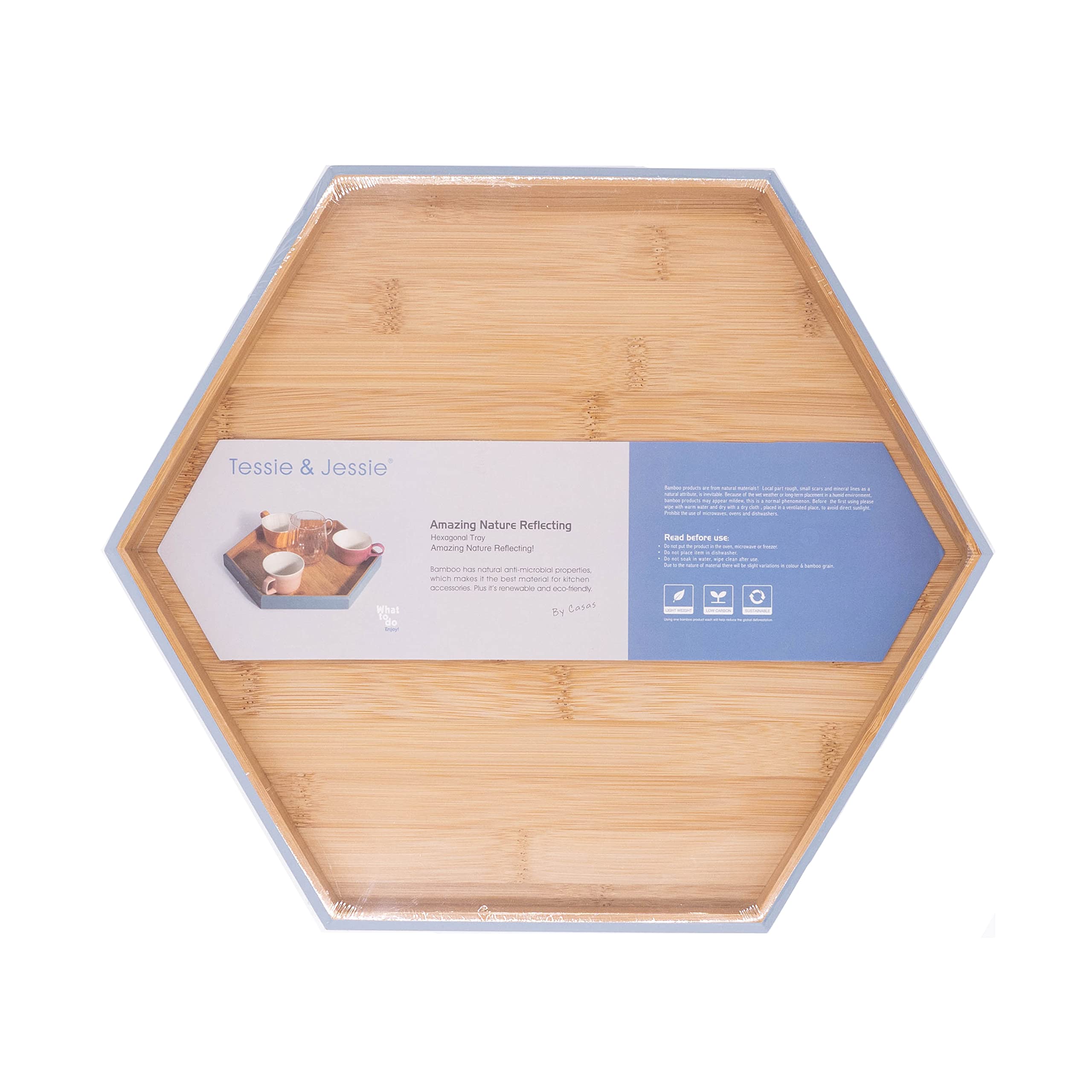 Tessie & Jessie Serving Tray Hexagon Large Decorative Tray, 13" Seasoning Organizer for Kitchen, Bathroom Candle Holder Tray, Bread Plates, Wine Tray, Fruit Trays, Dinner Plates (Blue, Large)