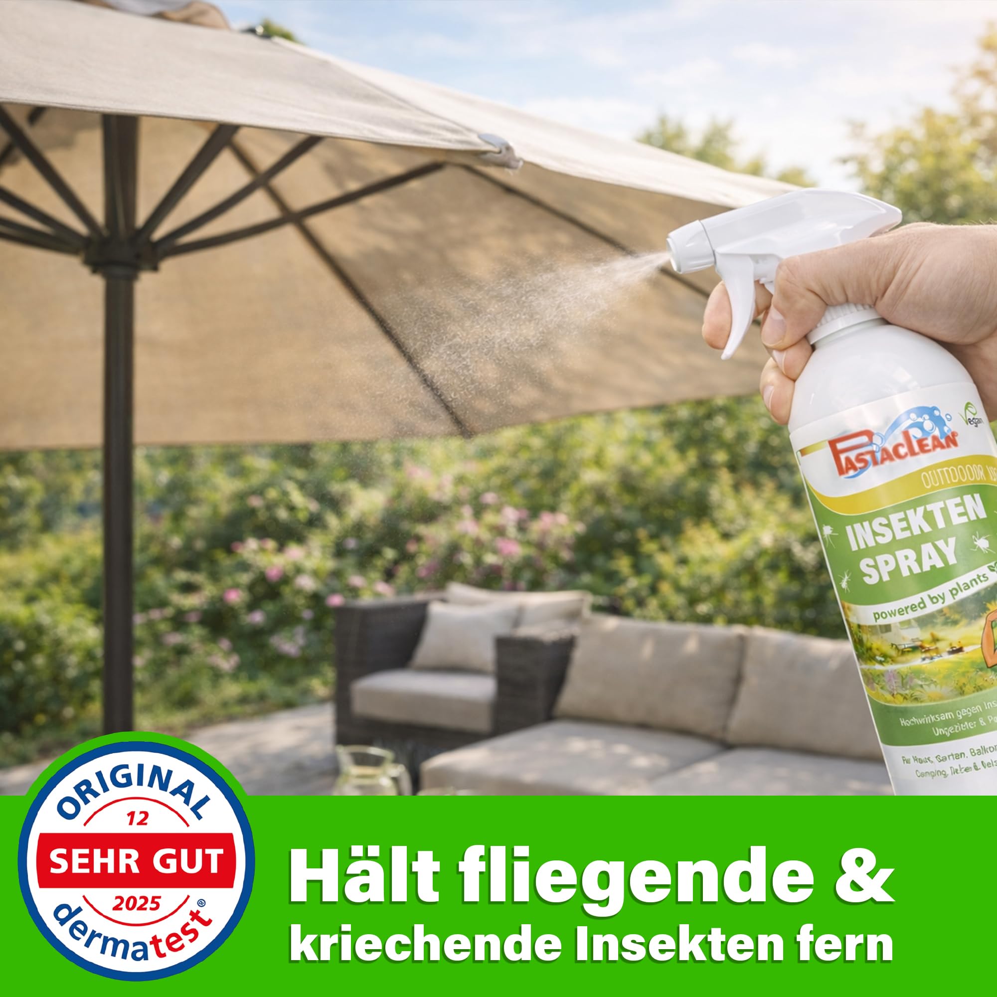 PASTACLEAN 2x 500ml Insektenabwehr | Insektenschutz vor Mücken, Zecken, Stechfliegen | Umgebungsspray mit Langzeitschutz | Hält Insekten und Ungeziefer fern | Effektives Insektenspray