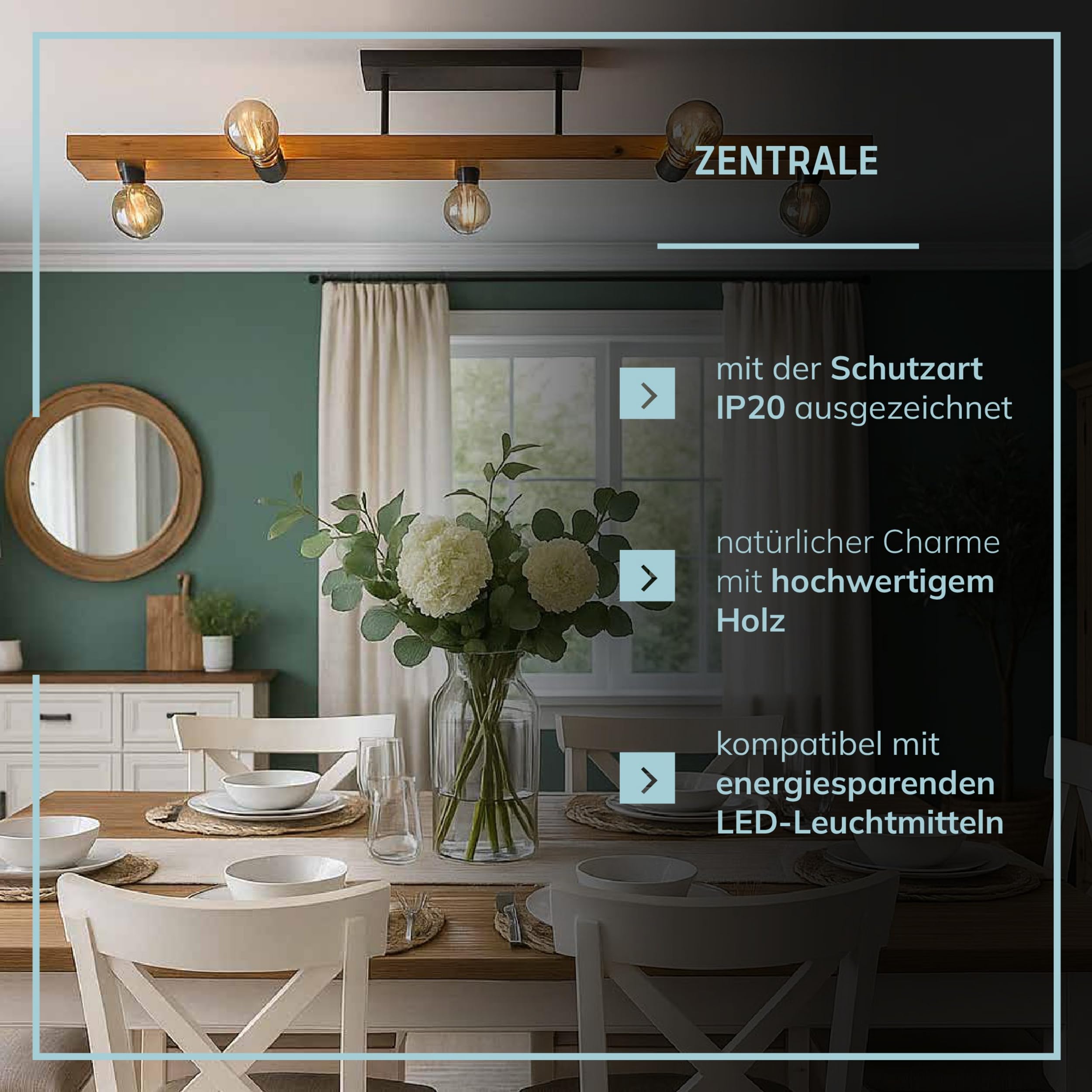 Lightbox Deckenlampe 5-flammig, Landhausstil, Holz