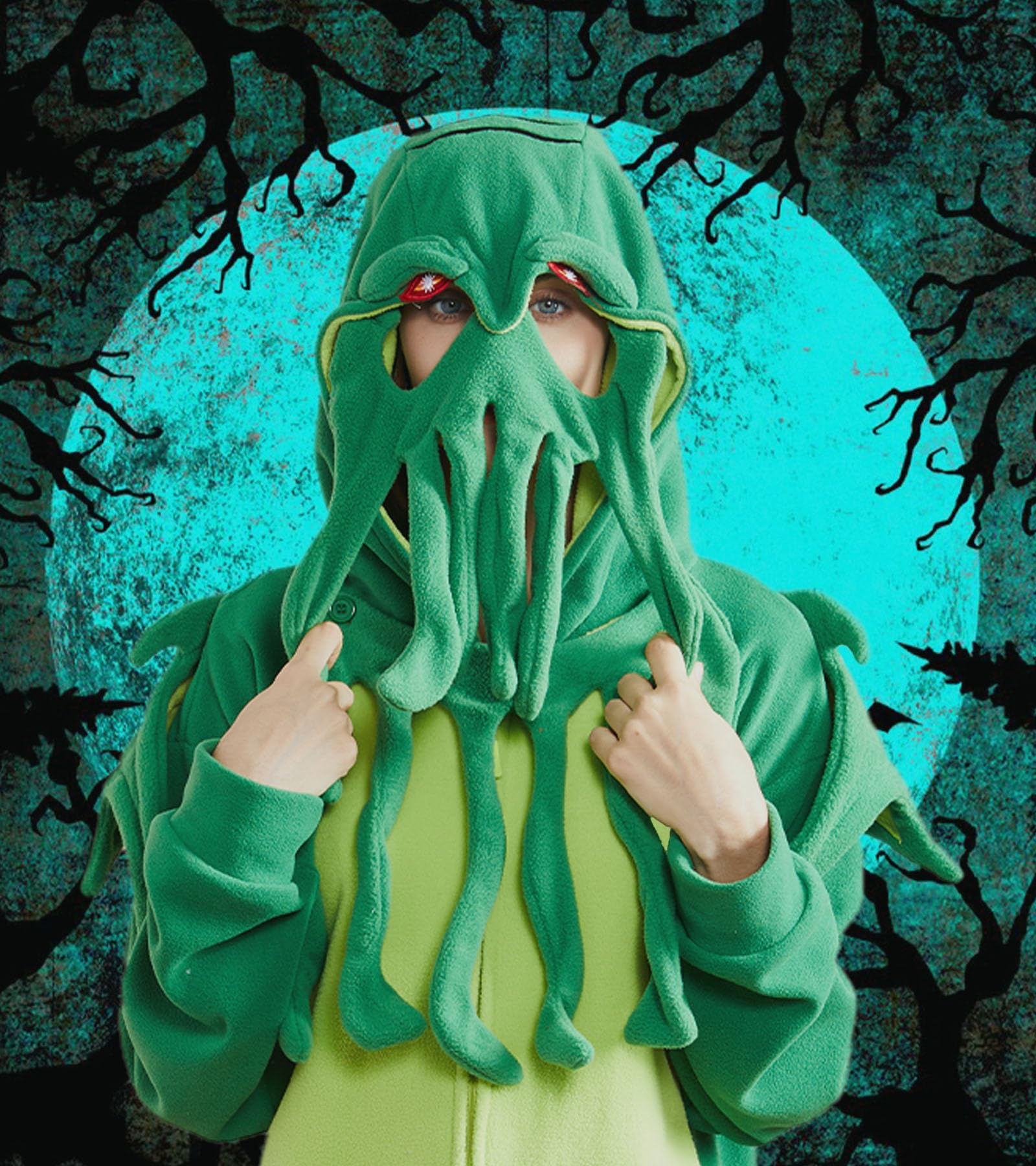 Unisex Pigiama Animale Misteriose Adulto Tuta Verde Costume di Carnevale Festa di Halloween Cosplay Onesie Donne Uomini