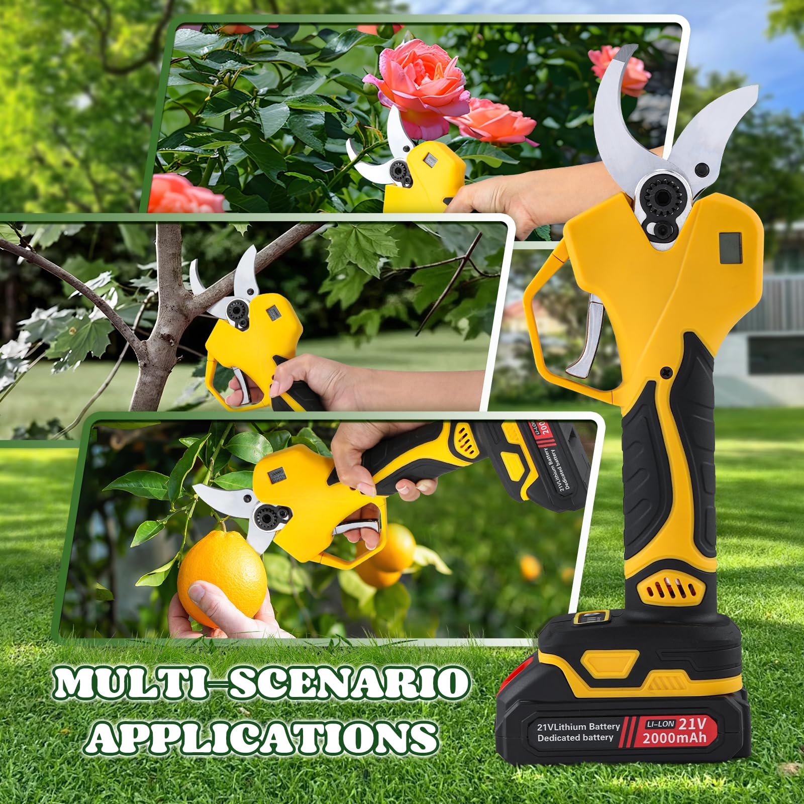 Moongiantgo Sécateur à Batterie, 40mm Diamètre de Coupe, Sécateur Sans Fil avec Écran LCD & 2x2000mAh, Moteur Sans Brosses, Lames Acier Carbone, Idéal pour les Arbres Fruitiers, Jardins
